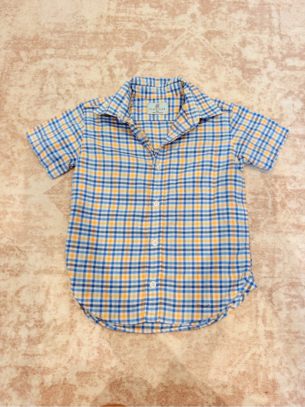 Class Club Blue and Yellow Plaid Short-Sleeve Button-Down Shirt